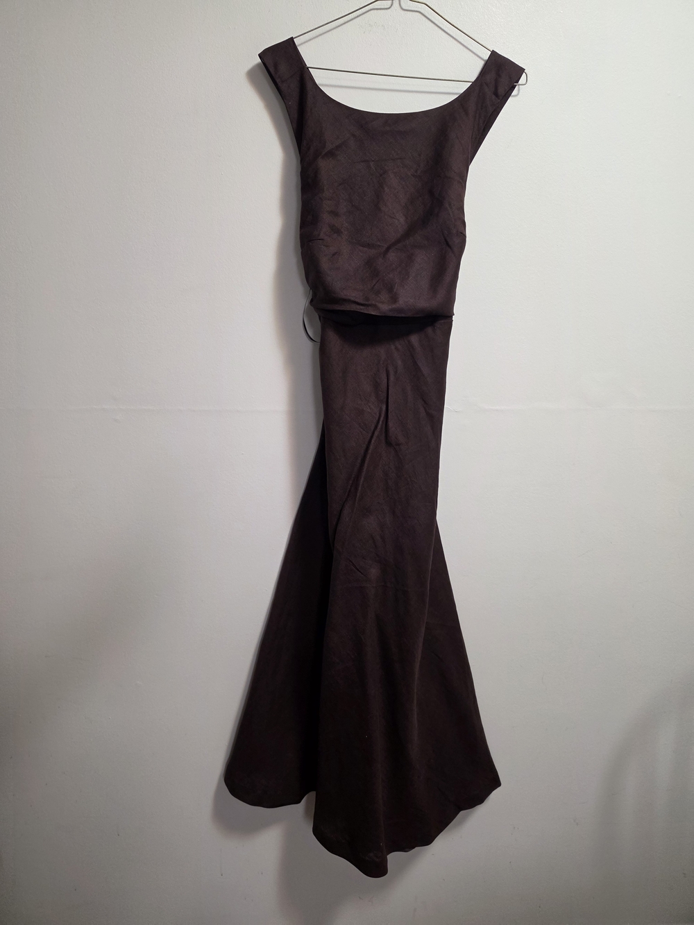 Ever New 100% Linen Dark Chocolate Brown Cross-Back Maxi Dress - Picture 2 of 11